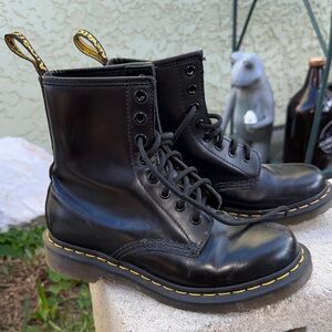 Dr. Martens Black Boots with Yellow Stitching style 1460W- US Women’s 6